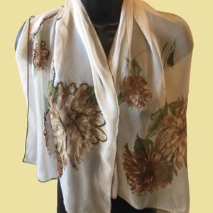 Glentex Vintage Silk Scarf Cream Brown Floral